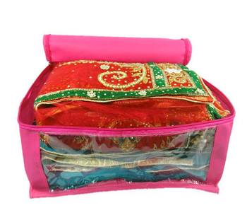 Atorakushon non wovan Fabric Combo Saree Cover Blouse Clothes Storage Bag Wardrobe Organiser Set of 6 (Pink) 3