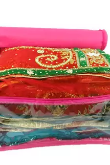 Atorakushon non wovan Fabric Combo Saree Cover Blouse Clothes Storage Bag Wardrobe Organiser Set of 6 (Pink)