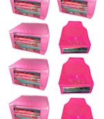 Atorakushon non wovan Fabric Combo Saree Cover Blouse Clothes Storage Bag Wardrobe Organiser Set of 8 (Pink)