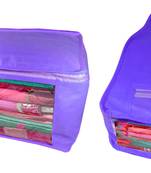 Atorakushon non wovan Fabric Combo Saree Cover Blouse Clothes Storage Bag Wardrobe Organiser Set of 2 (Blue)
