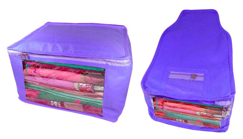 Atorakushon non wovan Fabric Combo Saree Cover Blouse Clothes Storage Bag Wardrobe Organiser Set of 2 (Blue)