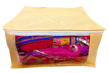 Atorakushon non wovan Fabric Combo Saree Cover Blouse Clothes Storage Bag Wardrobe Organiser Set of 3 (Cream) 2