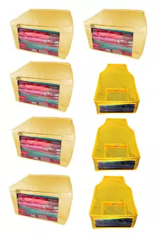 Atorakushon non wovan Fabric Combo Saree Cover Blouse Clothes Storage Bag Wardrobe Organiser Set of 8 (Cream)