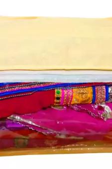 Atorakushon non wovan Fabric Combo Saree Cover Blouse Clothes Storage Bag Wardrobe Organiser Set of 5 (Cream)