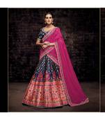 blue embroidered Brocade bridal-lehengas
