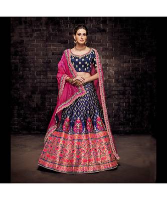 blue embroidered Brocade bridal-lehengas 2