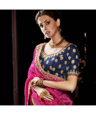 blue embroidered Brocade bridal-lehengas 3