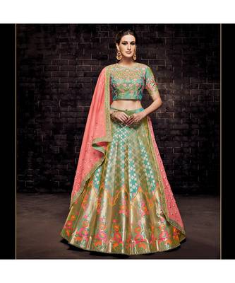 green embroidered Brocade bridal-lehengas 1