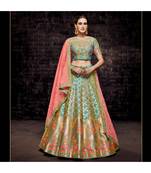 green embroidered Brocade bridal-lehengas