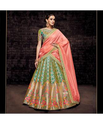 green embroidered Brocade bridal-lehengas 2
