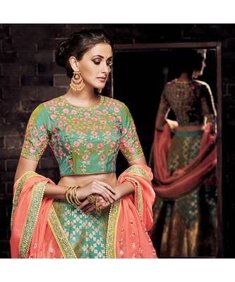green embroidered Brocade bridal-lehengas 3