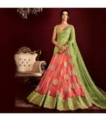 Peach embroidered Net bridal-lehengas