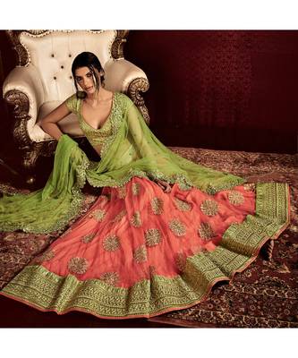 Peach embroidered Net bridal-lehengas 3