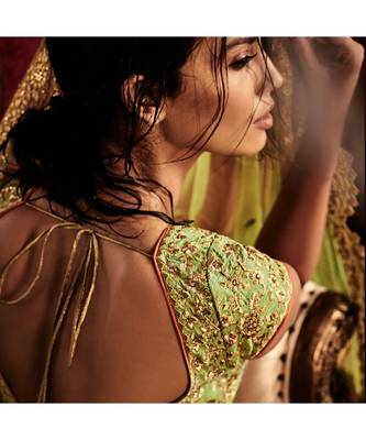 Peach embroidered Net bridal-lehengas 5