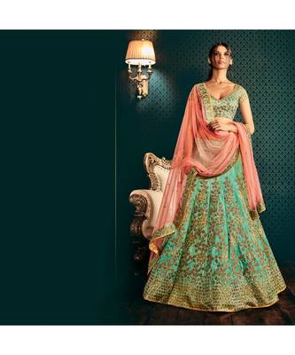 green embroidered Bhagalpuri Silk bridal-lehengas 1