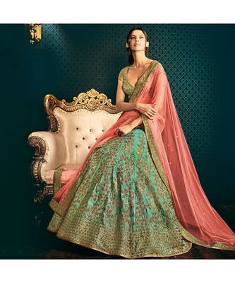 green embroidered Bhagalpuri Silk bridal-lehengas 2