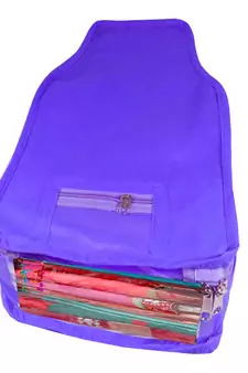 Atorakushon non wovan Fabric Combo Saree Cover Blouse Clothes Storage Bag Wardrobe Organiser Set of 5 (Blue)