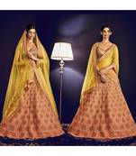 Peach embroidered Italian Silk bridal-lehengas