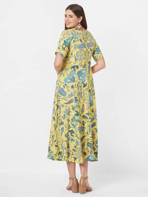 Yellow printed viscose rayon ethnic-kurtis 2