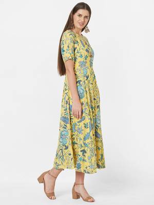Yellow printed viscose rayon ethnic-kurtis 3