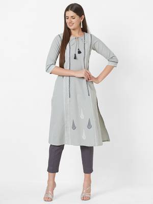 Grey printed cotton ethnic-kurtis 1
