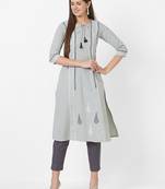 Grey printed cotton ethnic-kurtis