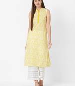 Yellow printed cotton ethnic-kurtis