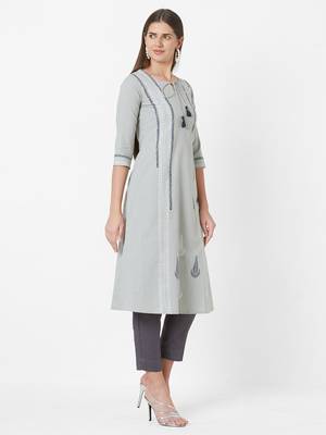 Grey printed cotton ethnic-kurtis 3