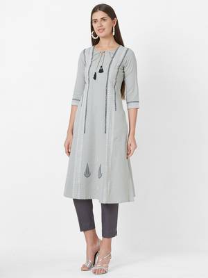 Grey printed cotton ethnic-kurtis 4