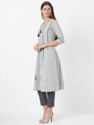 Grey printed cotton ethnic-kurtis 5