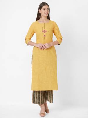 Yellow plain cotton ethnic-kurtis 1