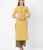 Yellow plain cotton ethnic-kurtis