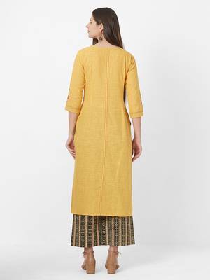 Yellow plain cotton ethnic-kurtis 2
