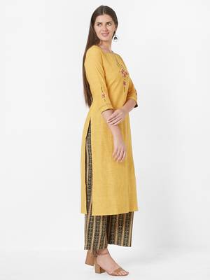 Yellow plain cotton ethnic-kurtis 3