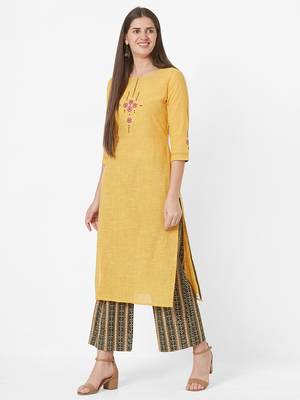 Yellow plain cotton ethnic-kurtis 4