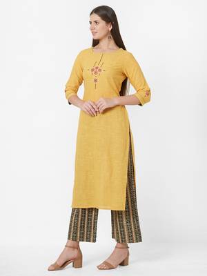 Yellow plain cotton ethnic-kurtis 5