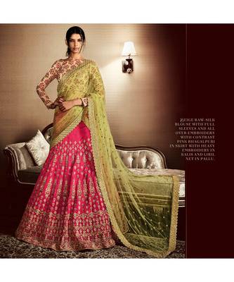 pink embroidered Bhagalpuri Silk bridal-lehengas 1
