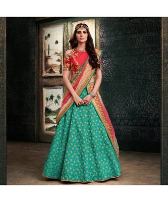 green embroidered Silk bridal-lehengas 1