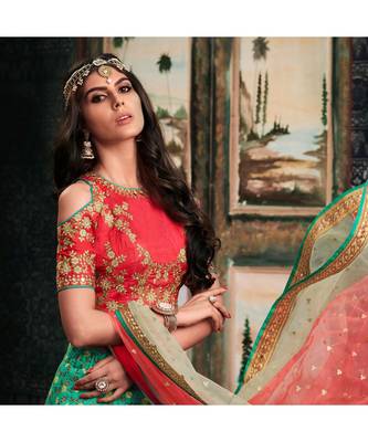 green embroidered Silk bridal-lehengas 2