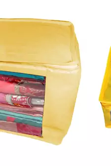 Atorakushon non wovan Fabric Combo Saree Cover Blouse Clothes Storage Bag Wardrobe Organiser Set of 2 (Cream)