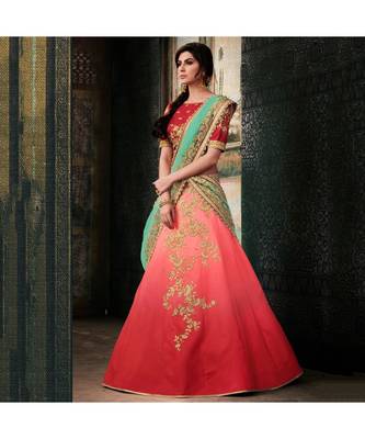 red embroidered satin bridal-lehengas 1