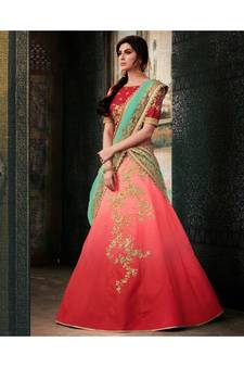 red embroidered satin bridal-lehengas