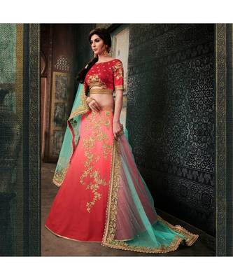 red embroidered satin bridal-lehengas 2