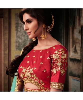 red embroidered satin bridal-lehengas 3