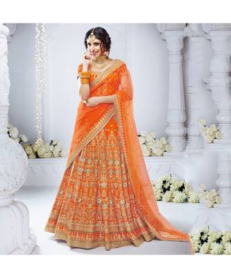 Orange embroidered Bhagalpuri Silk bridal-lehengas 1