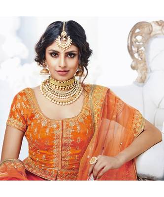 Orange embroidered Bhagalpuri Silk bridal-lehengas 2