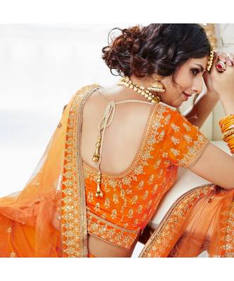 Orange embroidered Bhagalpuri Silk bridal-lehengas 3