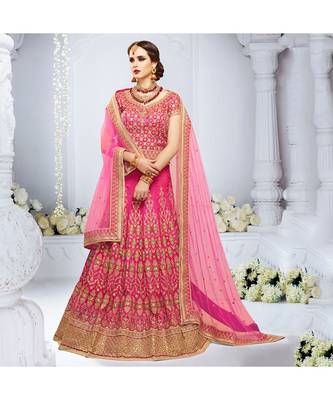 Pink embroidered Crystal Silk bridal-lehengas 1