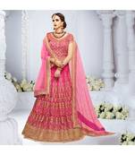 Pink embroidered Crystal Silk bridal-lehengas