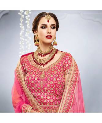 Pink embroidered Crystal Silk bridal-lehengas 2